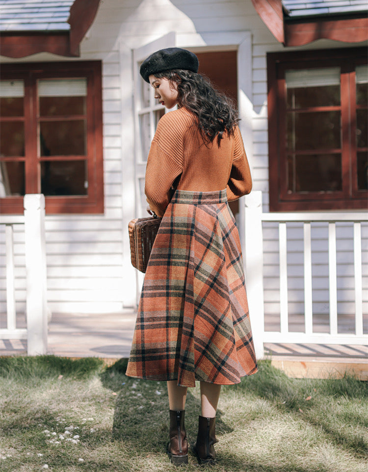 Shadows in the Air Dark Academia Plaid Wool Dress Set