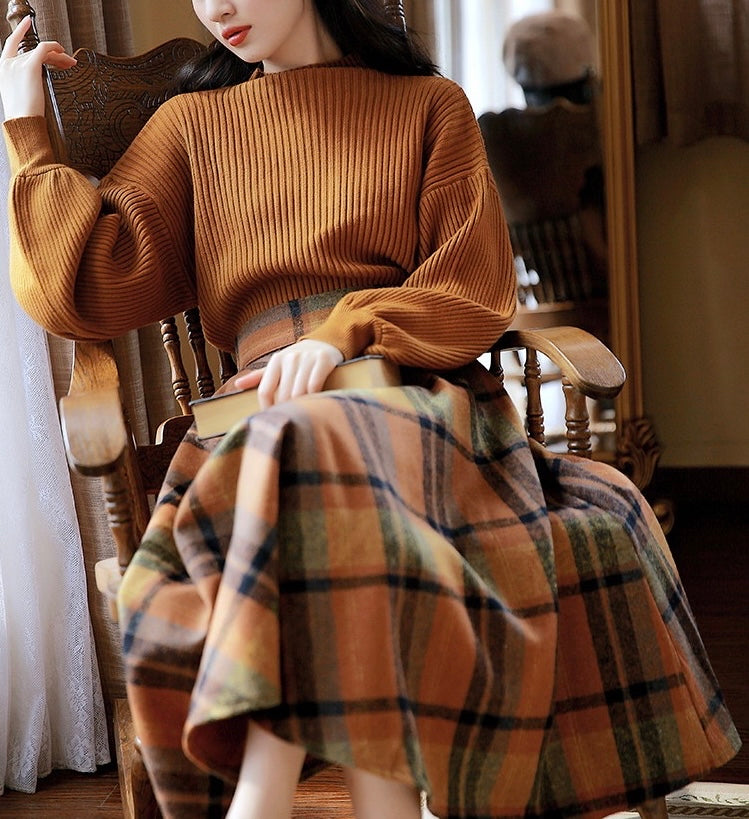 Shadows in the Air Dark Academia Plaid Wool Dress Set