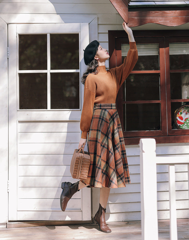 Shadows in the Air Dark Academia Plaid Wool Dress Set