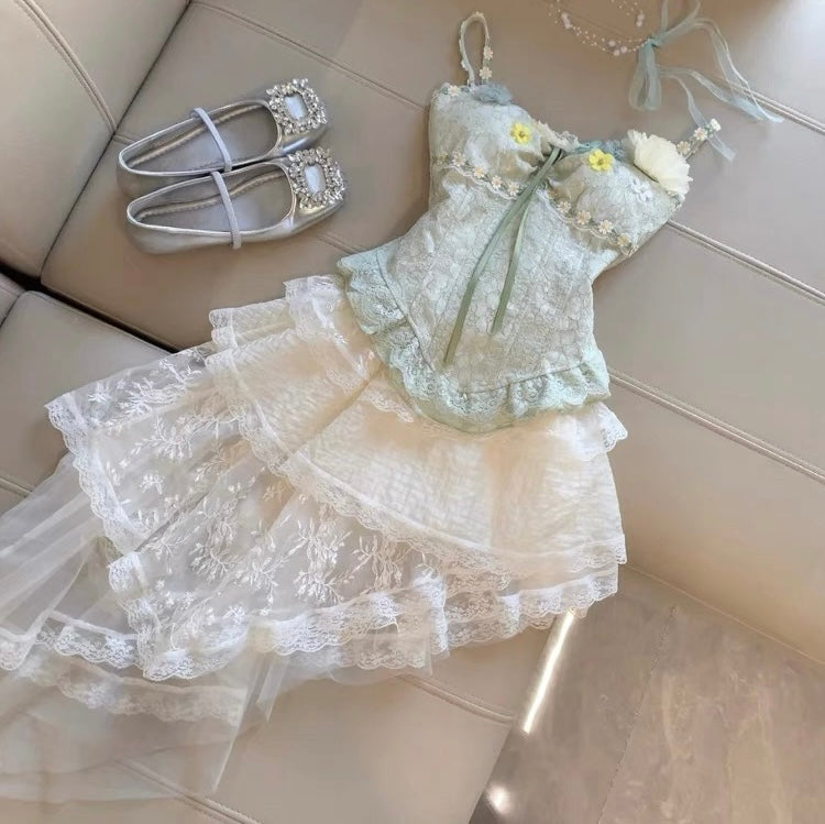 Alexi Lace High Low Coquette Skirt