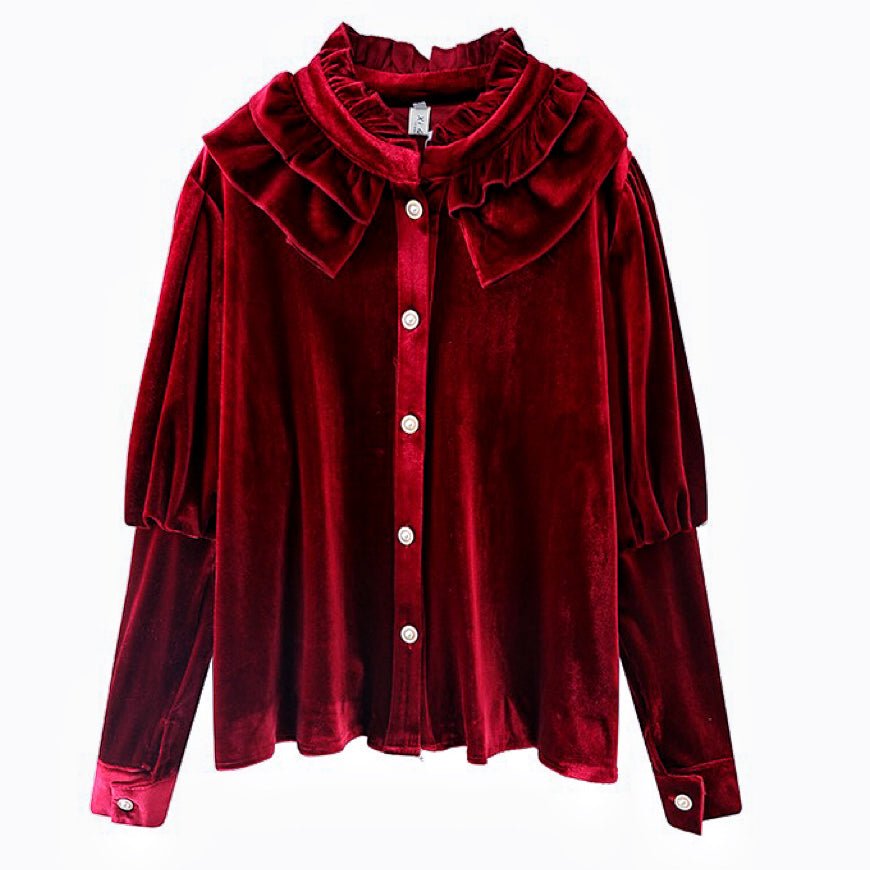 Ruby Victorian-Vintage-Academia Burgundy-Red Velvet Dress