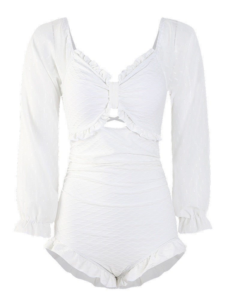 Bubble-Ripple One Piece Long Sleeve Coquette Swimsuit