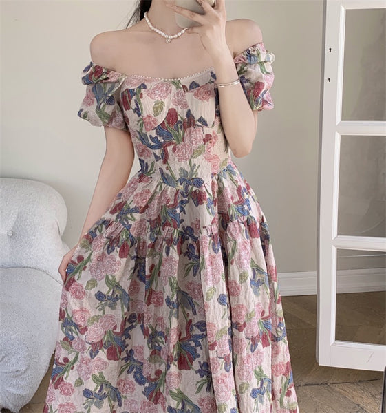 Dalila Floral Pearl Decorated Vintage-Inspired Dress