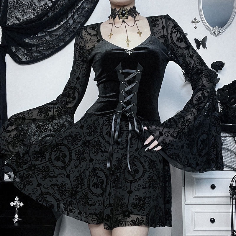 Dark Ethereal Vampire Goth Bell Sleeve Dress