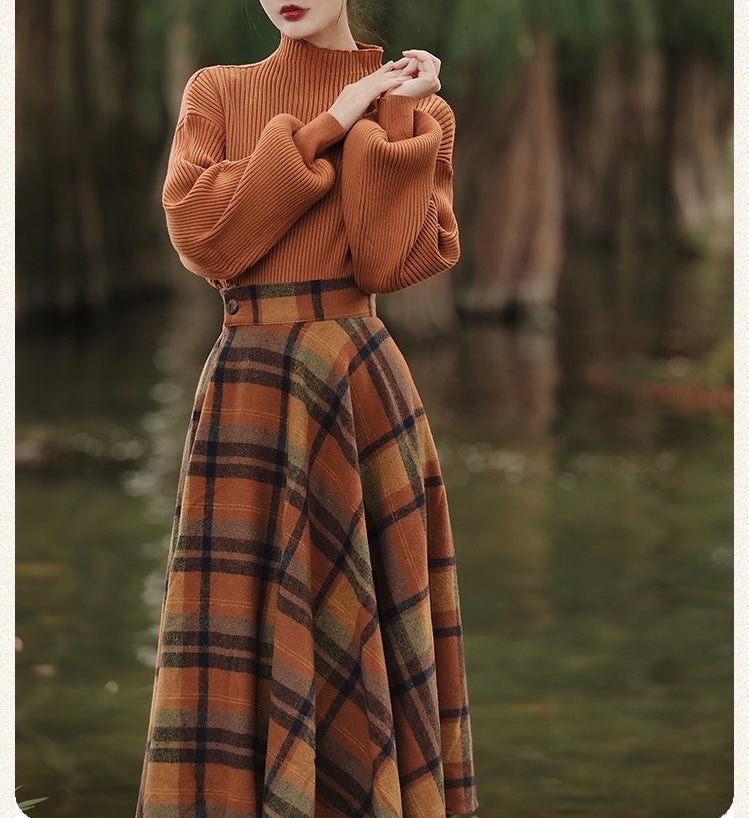 Shadows in the Air Dark Academia Plaid Wool Dress Set