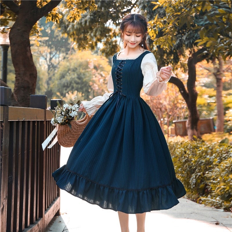 Rainstorm Roads Plaid Vintage-style Cotton Dress