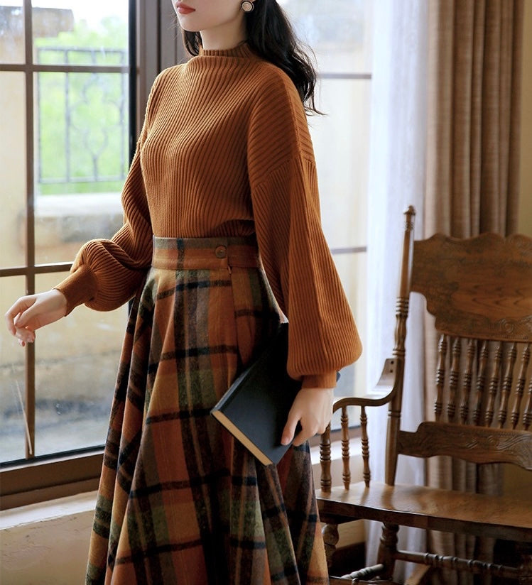 Shadows in the Air Dark Academia Plaid Wool Dress Set