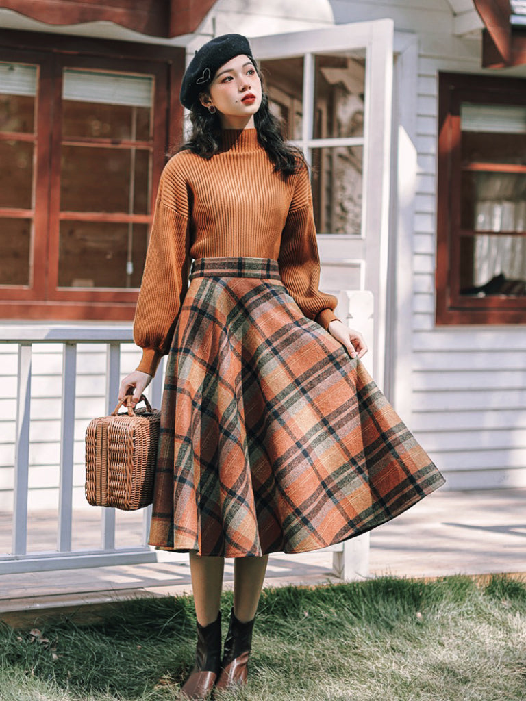 Shadows in the Air Dark Academia Plaid Wool Dress Set