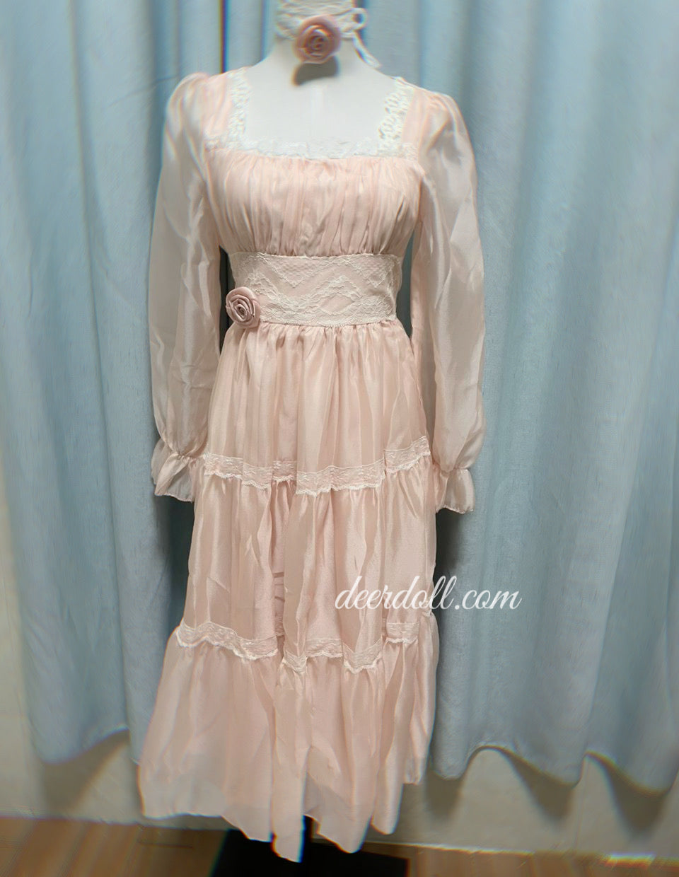Rosepetal River Fairycore Princess Dress with Choker Necklace