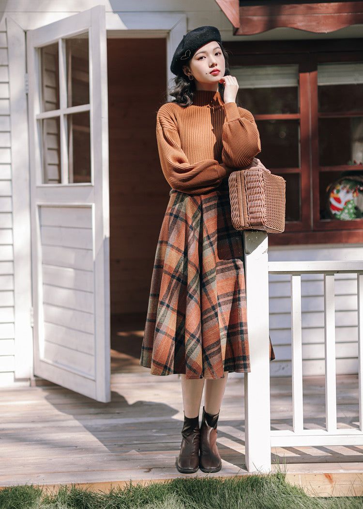 Shadows in the Air Dark Academia Plaid Wool Dress Set