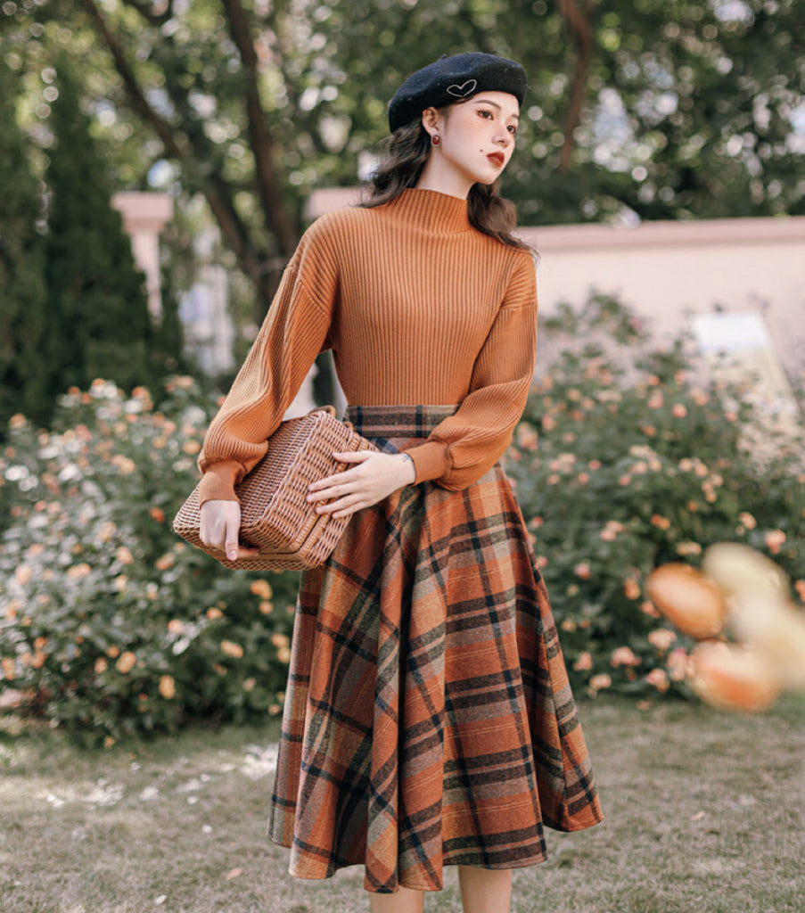Shadows in the Air Dark Academia Plaid Wool Dress Set