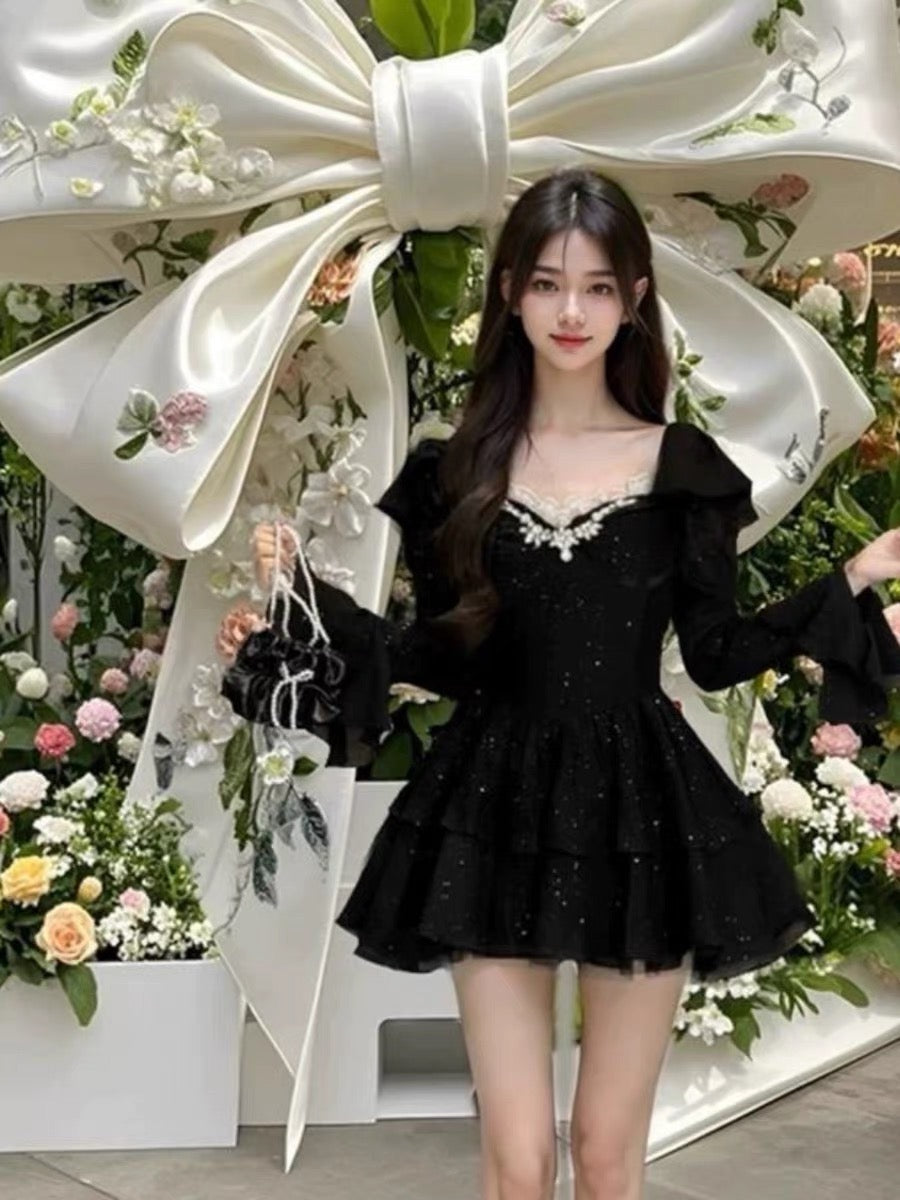 Dark Coquette Crystal Sparkle Mini Dress