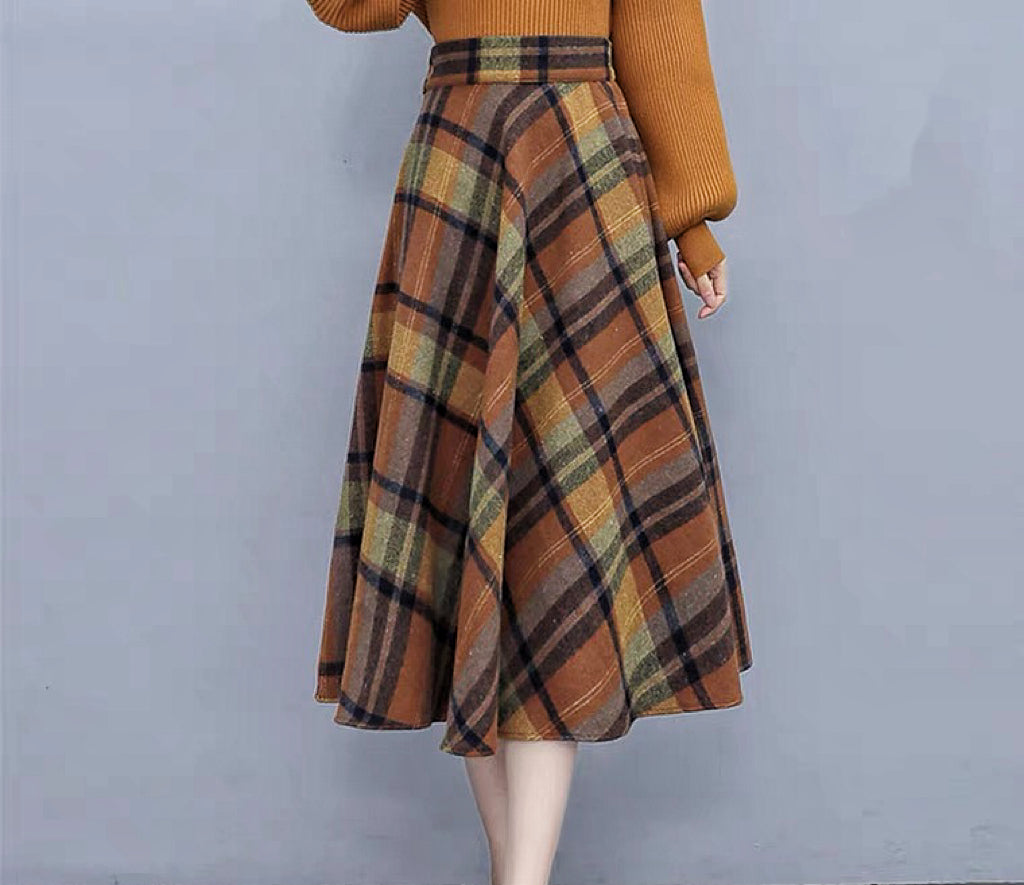 Plaid Wool Vintage-Academia Skirt
