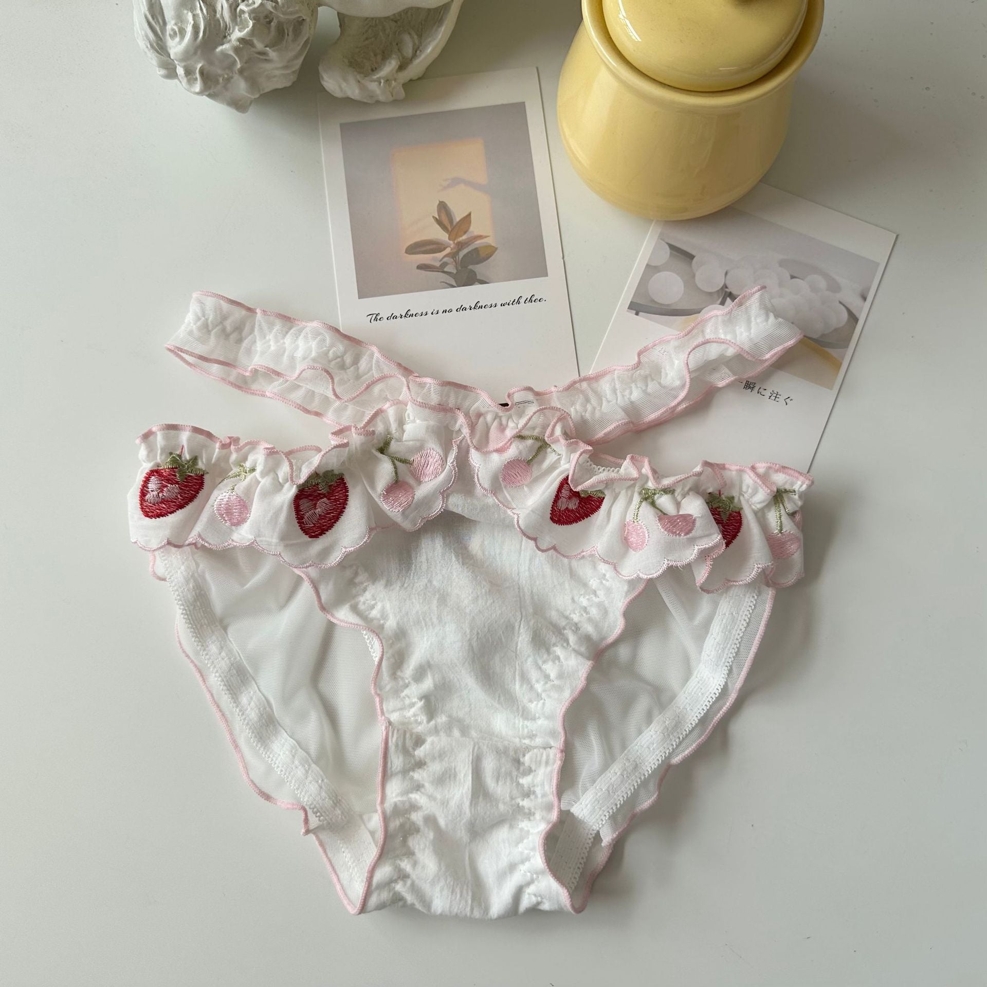 2-Piece Strawberry Embroidered Cottagecore Undergarments Set