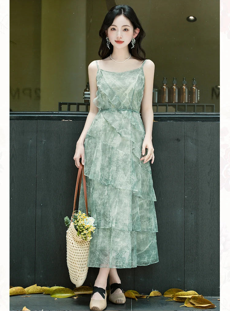 Cedar Wings Fairycore Style Ethereal Green Fairy Dress