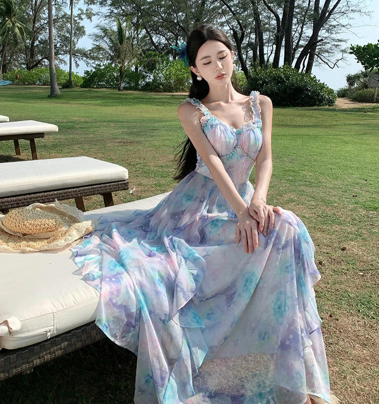 Pastel Clouds Pearl-Accented Fairycore Style Dress