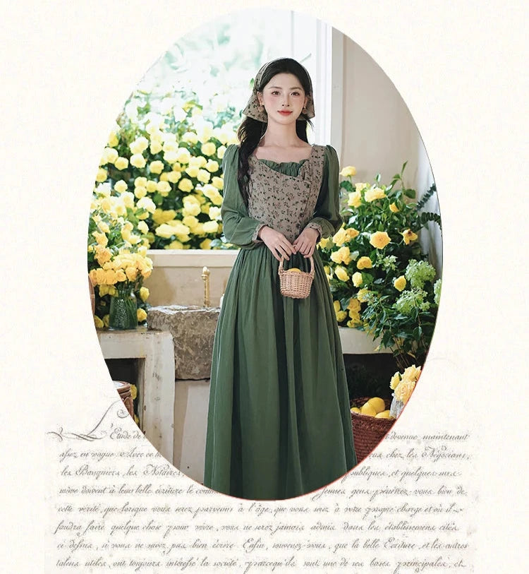 Sunflower Garden Cottagecore Dress with Headscarf