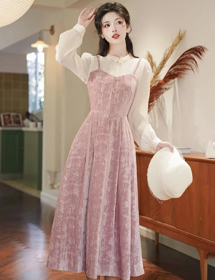 PinkMoon Glimmer Velvet Mauve Pink One Piece Long Sleeve Dress