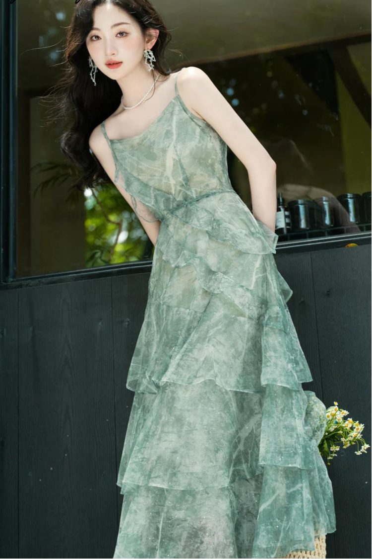 Cedar Wings Fairycore Style Ethereal Green Fairy Dress