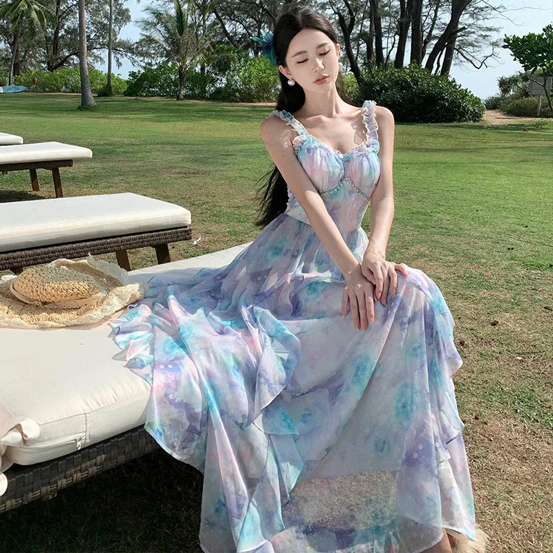 Pastel Clouds Pearl-Accented Fairycore Style Dress