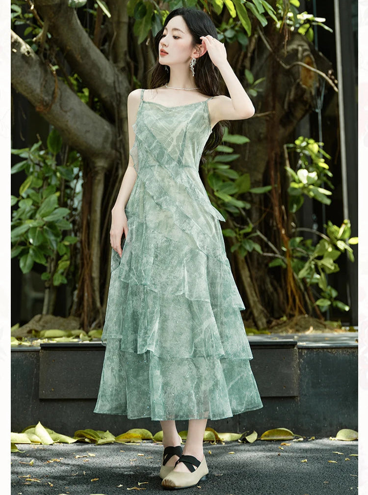Cedar Wings Fairycore Style Ethereal Green Fairy Dress