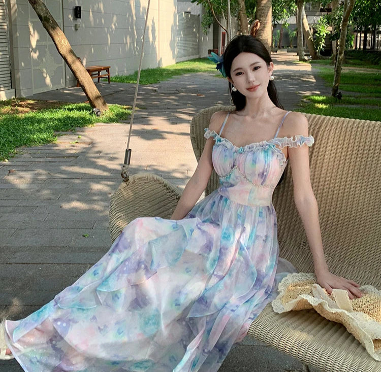 Pastel Clouds Pearl-Accented Fairycore Style Dress