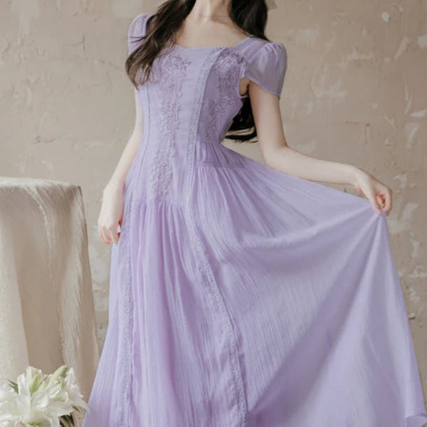 Lilac Aura Embroidered Cottagecore Dress