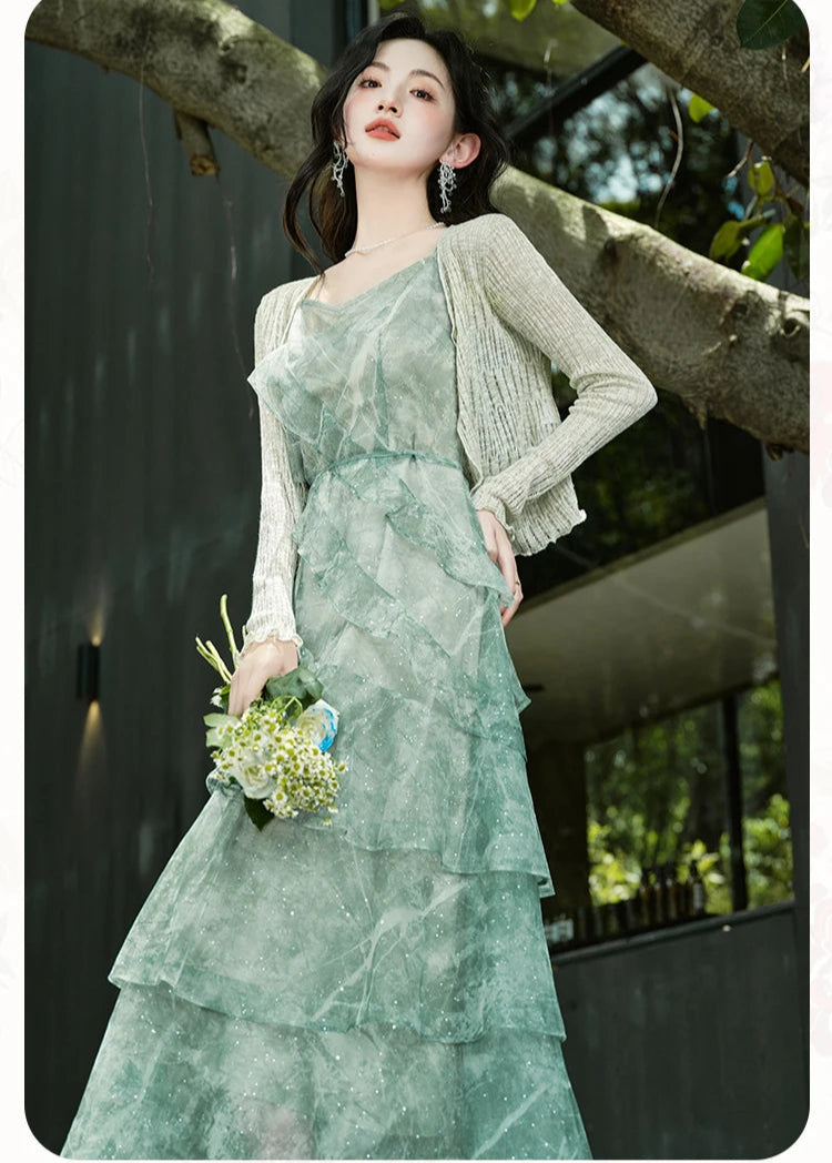Cedar Wings Fairycore Style Ethereal Green Fairy Dress