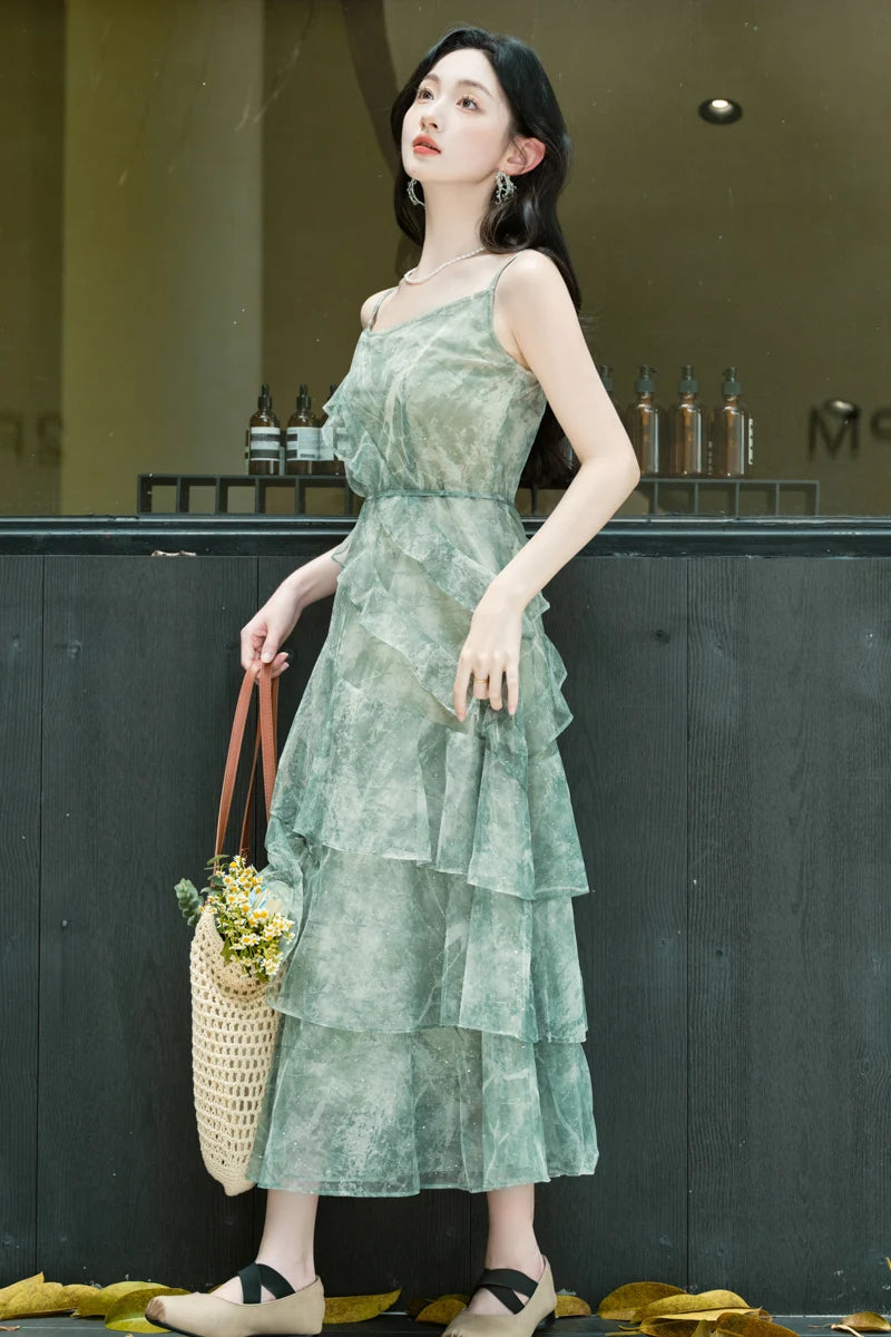 Cedar Wings Fairycore Style Ethereal Green Fairy Dress