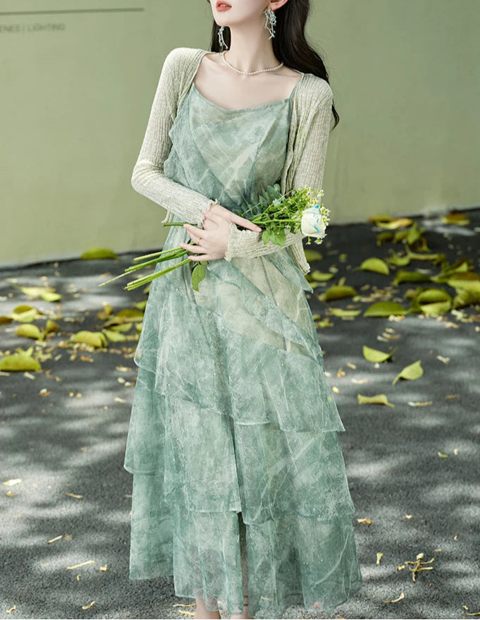 Cedar Wings Fairycore Style Ethereal Green Fairy Dress