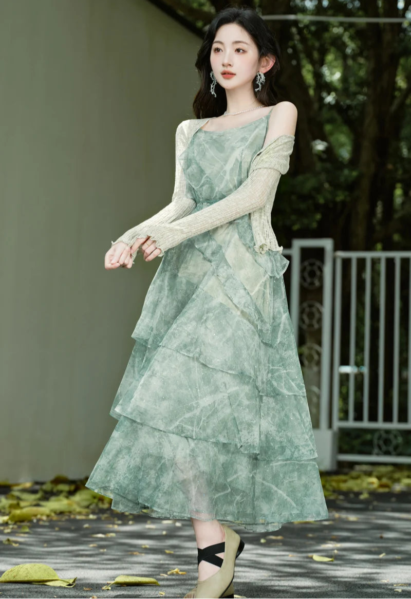 Cedar Wings Fairycore Style Ethereal Green Fairy Dress
