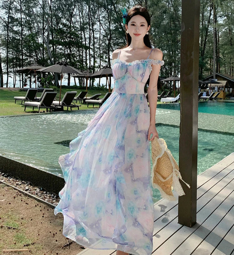 Pastel Clouds Pearl-Accented Fairycore Style Dress