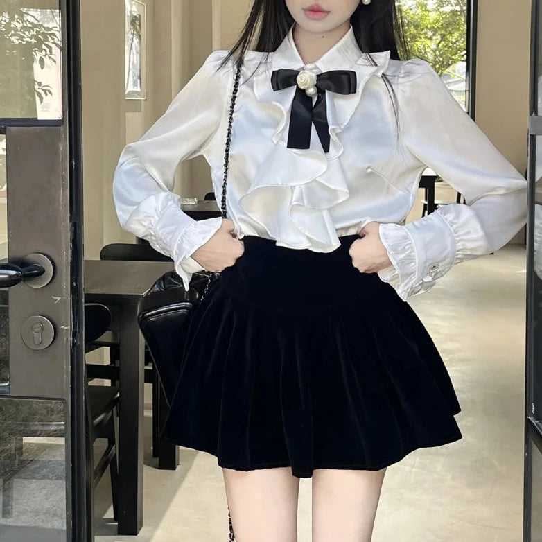 Dark Academia Shirt Black Velvet Skirt Dark Academia Aesthetic