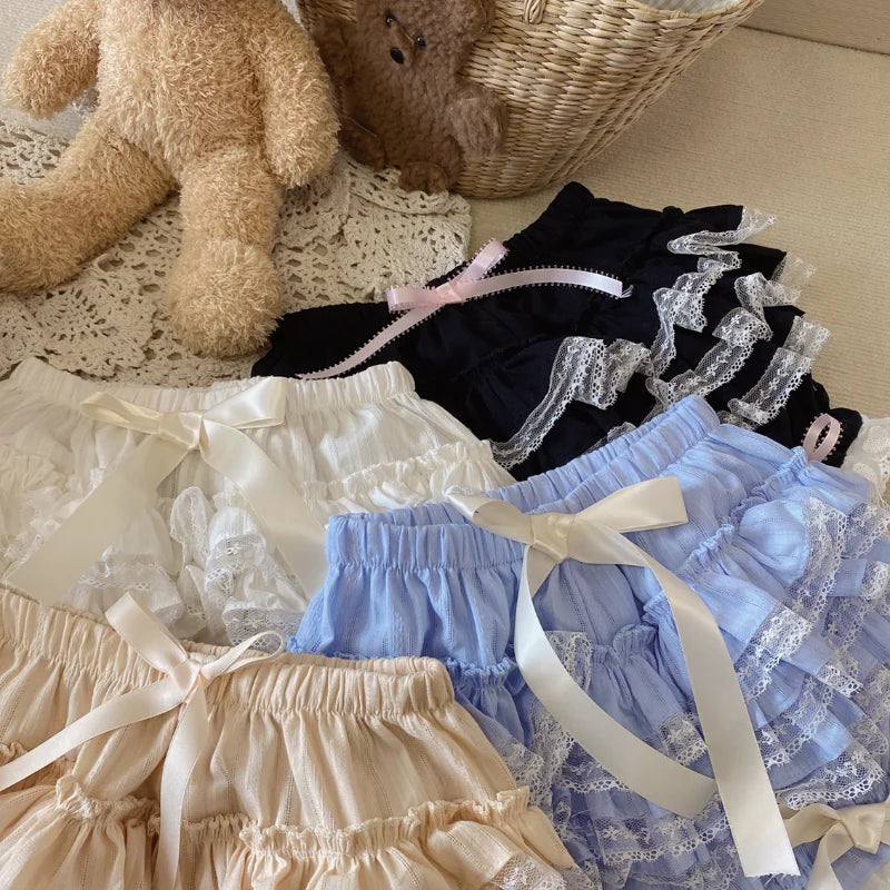 Women's Lace Ruffle Micro Shorts - Coquette Y2K Bloomer Shorts With Floral Embroidery, Layered Pettipants