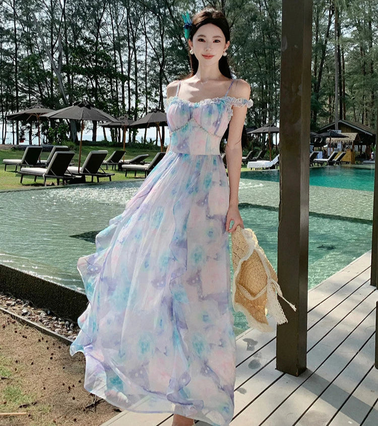 Pastel Clouds Pearl-Accented Fairycore Style Dress