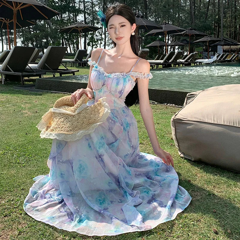 Pastel Clouds Pearl-Accented Fairycore Style Dress