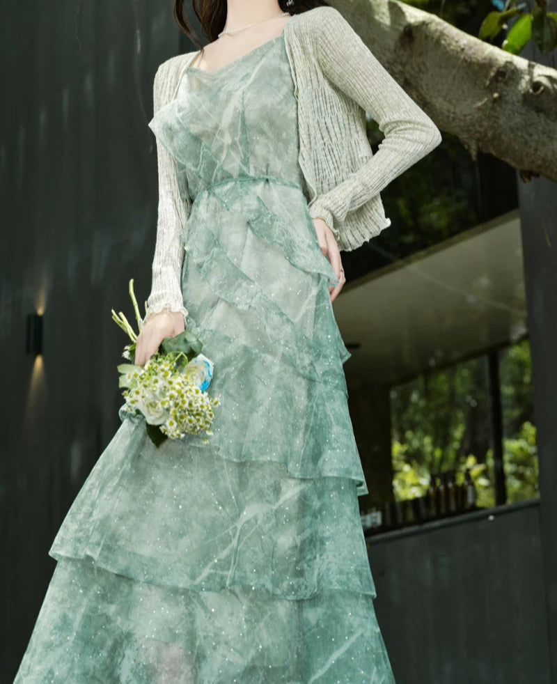 Cedar Wings Fairycore Style Ethereal Green Fairy Dress