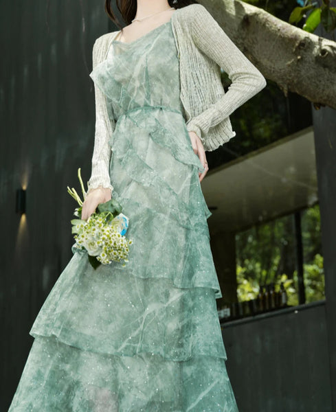 Cedar Wings Fairycore Style Ethereal Green Fairy Dress