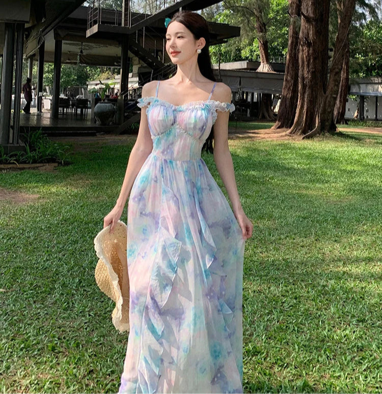 Pastel Clouds Pearl-Accented Fairycore Style Dress