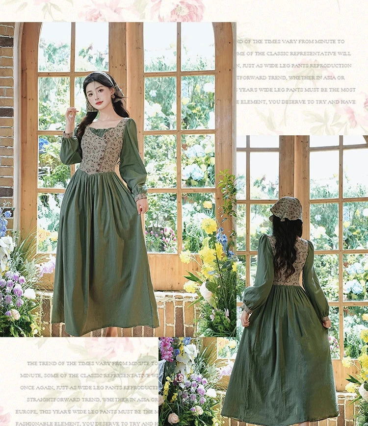 Sunflower Garden Cottagecore Dress with Headscarf