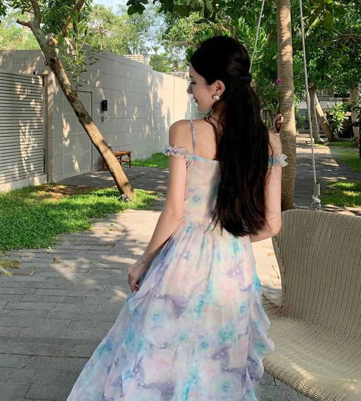 Pastel Clouds Pearl-Accented Fairycore Style Dress