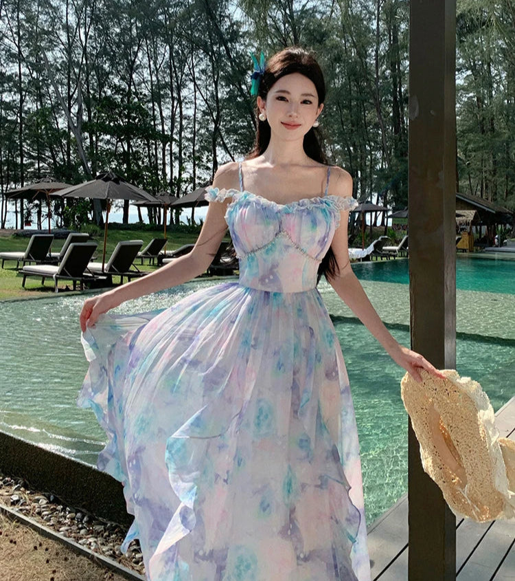 Pastel Clouds Pearl-Accented Fairycore Style Dress