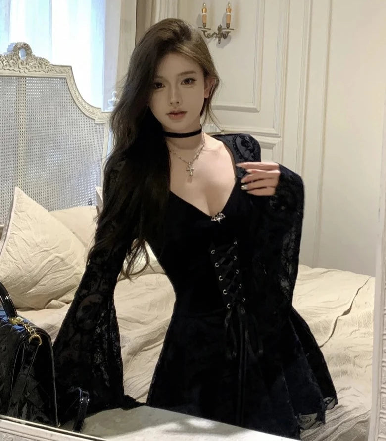 Amalthea Dark Ethereal Vampire Goth Bell Sleeve Dress