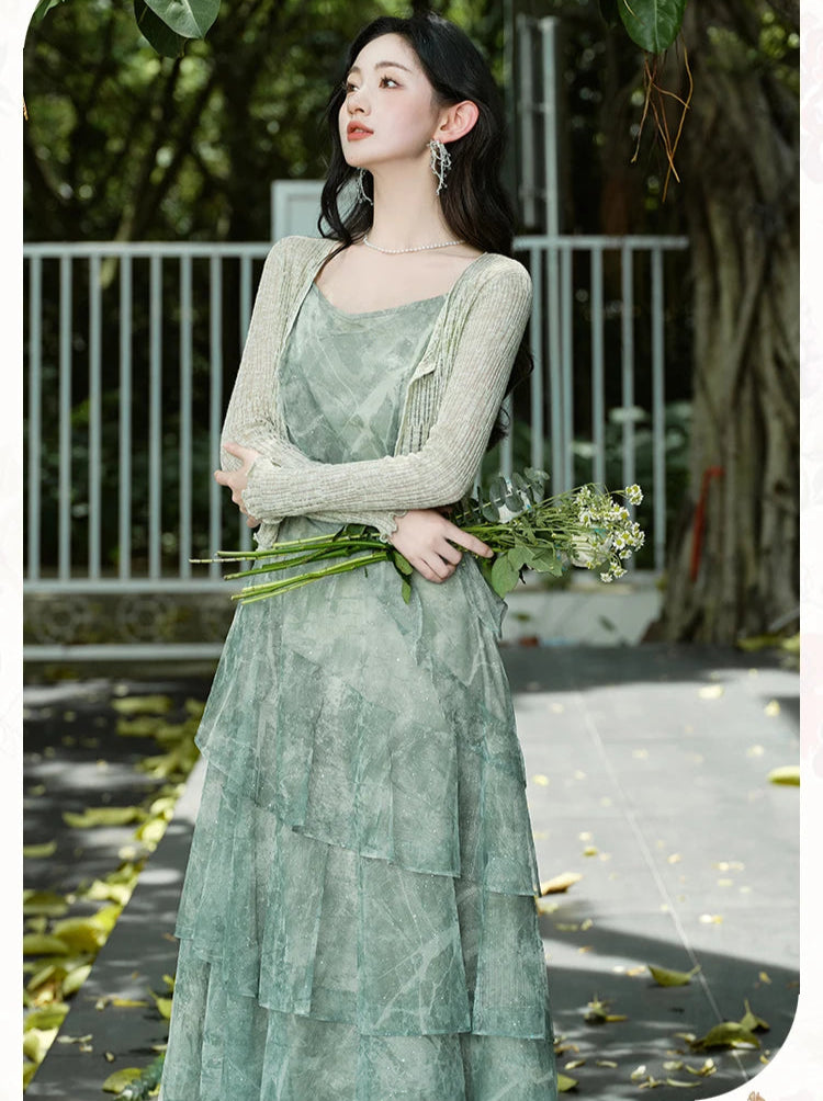 Cedar Wings Fairycore Style Ethereal Green Fairy Dress