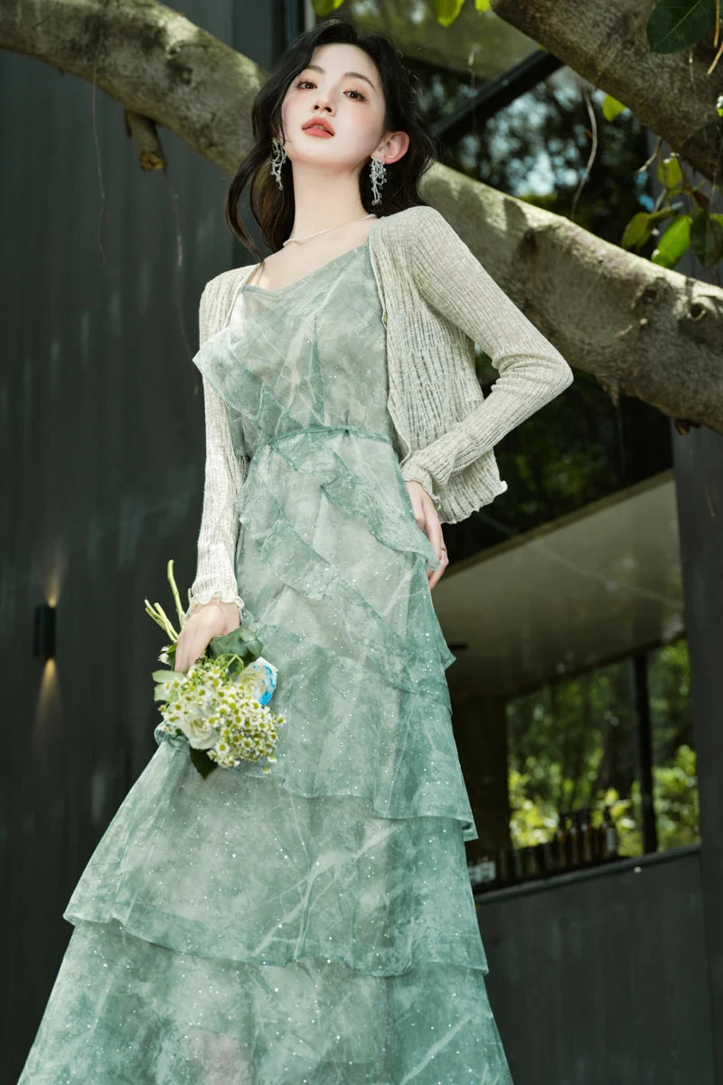 Cedar Wings Fairycore Style Ethereal Green Fairy Dress
