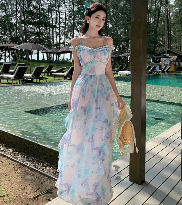 Pastel Clouds Pearl-Accented Fairycore Style Dress