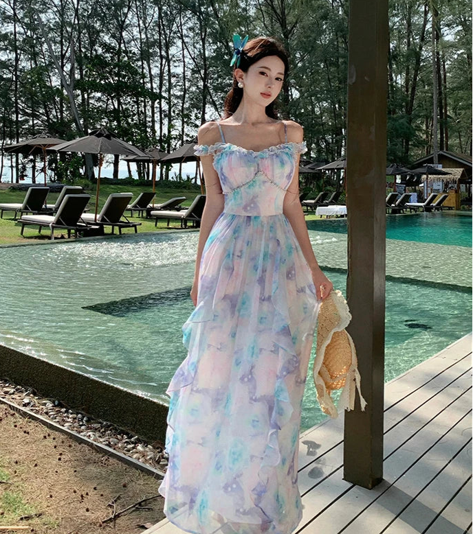 Pastel Clouds Pearl-Accented Fairycore Style Dress