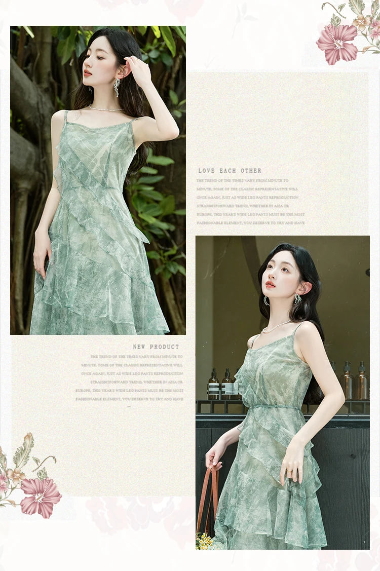 Cedar Wings Fairycore Style Ethereal Green Fairy Dress
