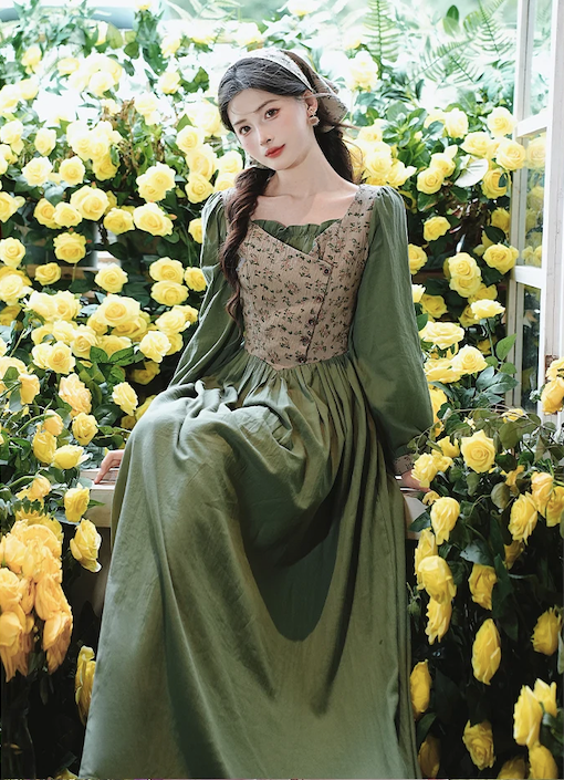 Sunflower Garden Cottagecore Dress with Headscarf