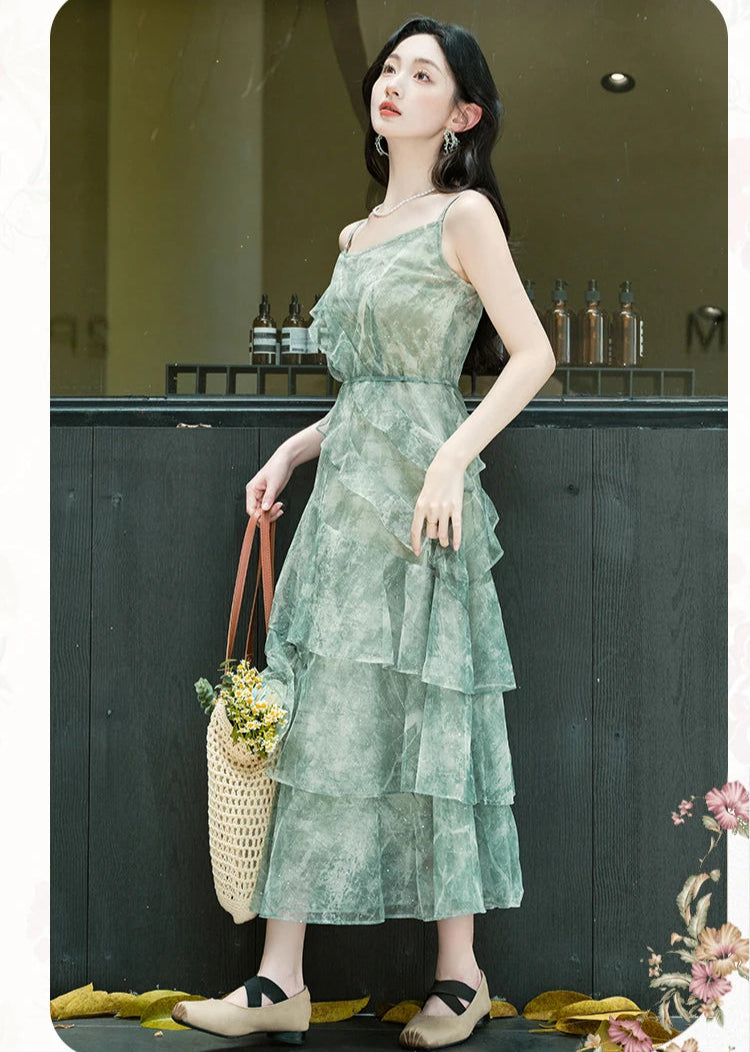 Cedar Wings Fairycore Style Ethereal Green Fairy Dress